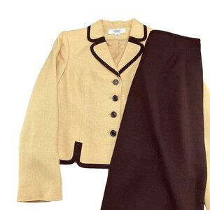 Le Suit Skirt‎ Set Women 10 30Wx24L Yellow Brown Woven 2pc Career Classic VTG
